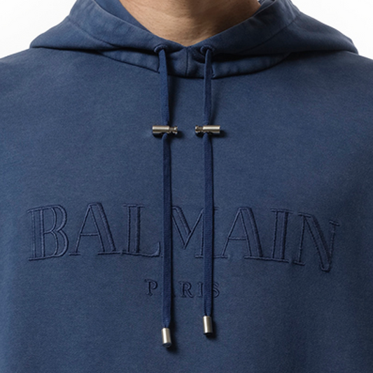 Balmain Vintage Emb Hoodie in Blue