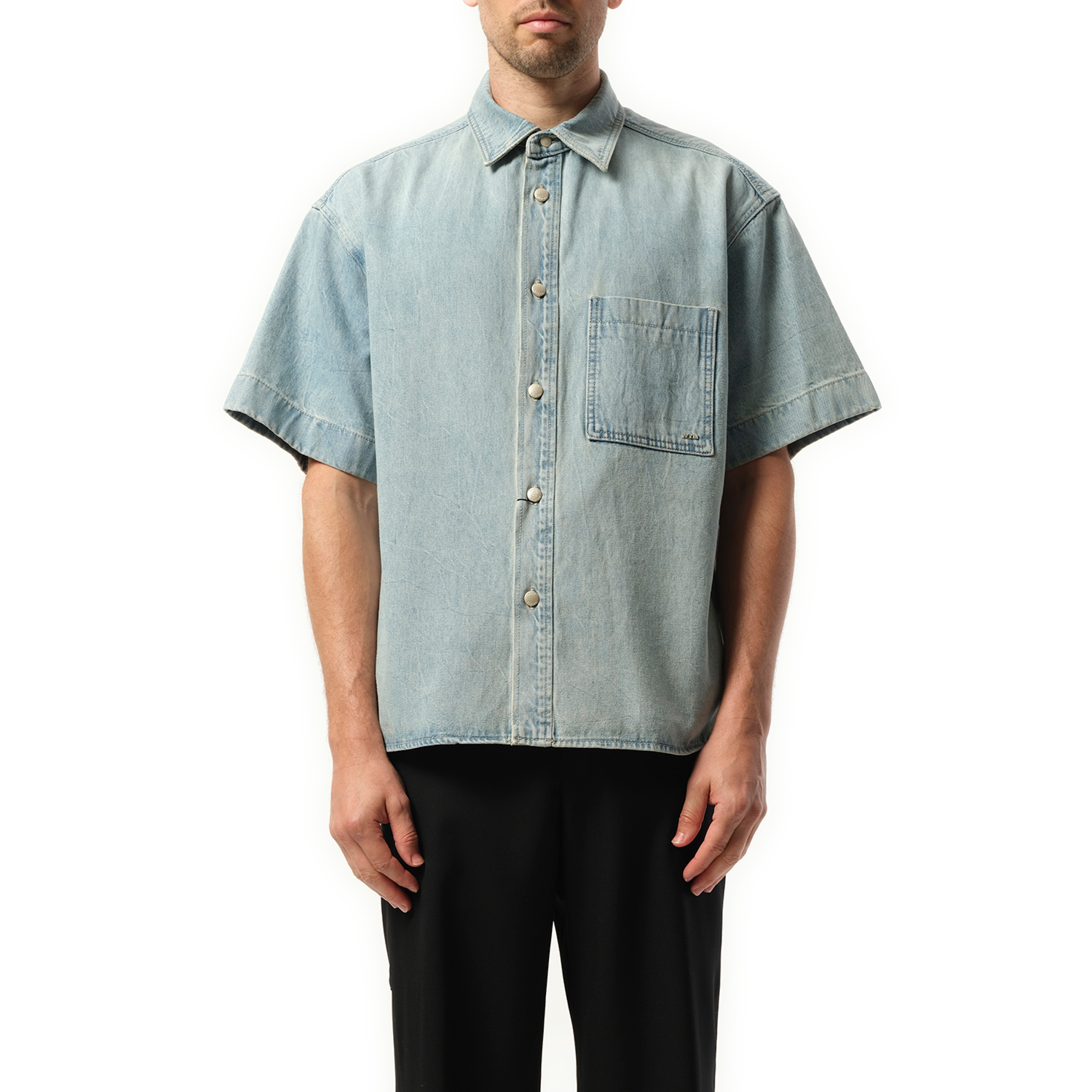 Logo Denim Short Sleeve Shirt in Blue