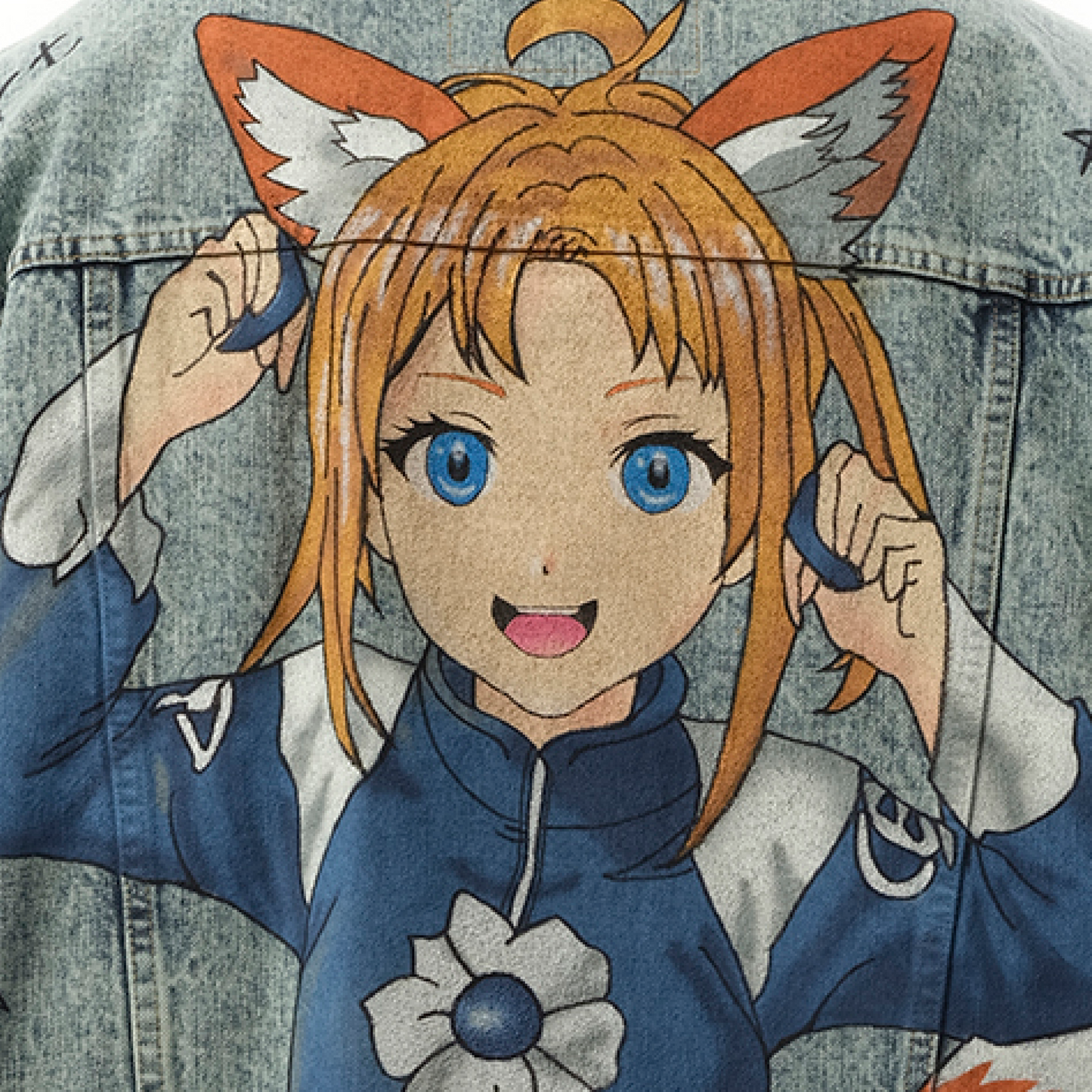 Anime Hand-Painting Denim Jacket in Blue