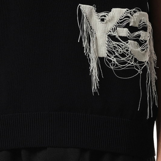 Frayed Logo Knit Vest in Black