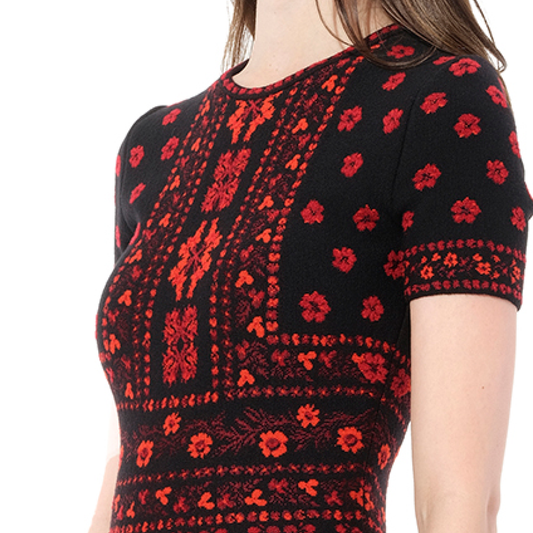 Flower Jacquard Dress in Black/Red