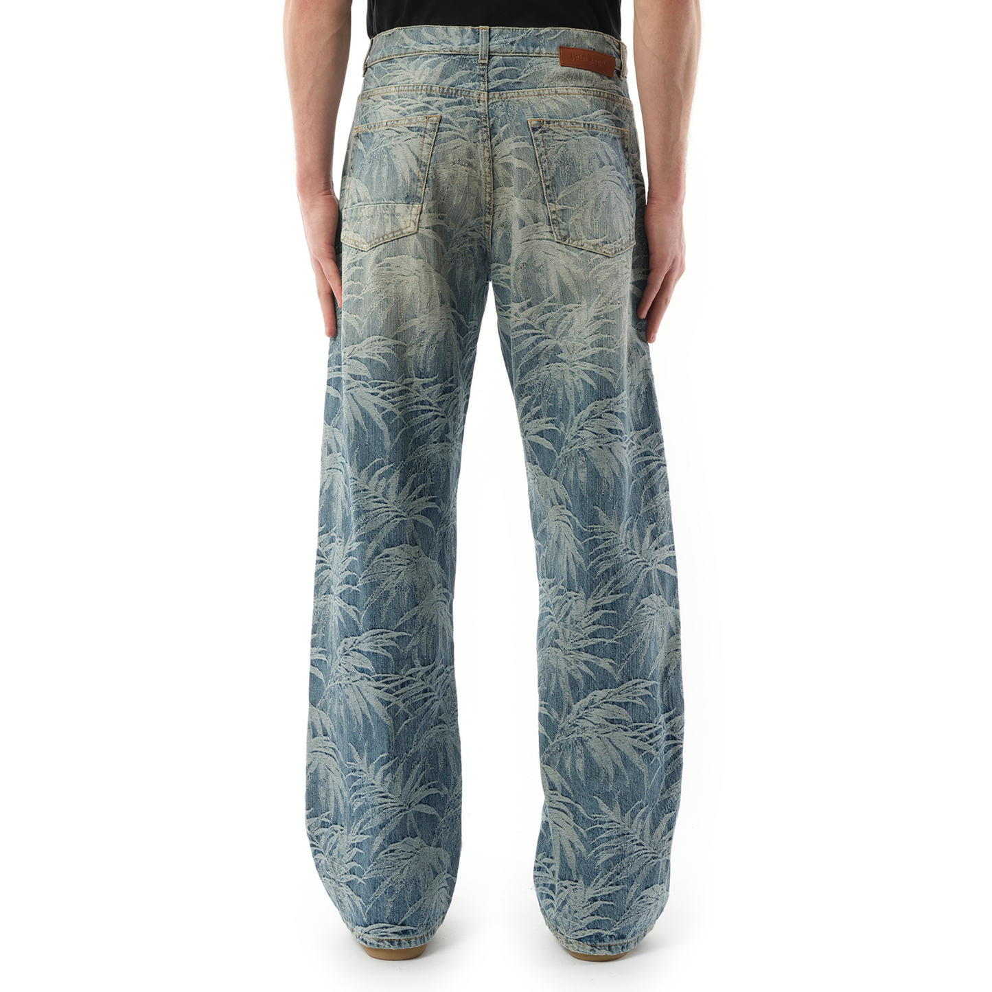 Loose 5 Pocket Palms Wash Denim Pants in Indigo Blue