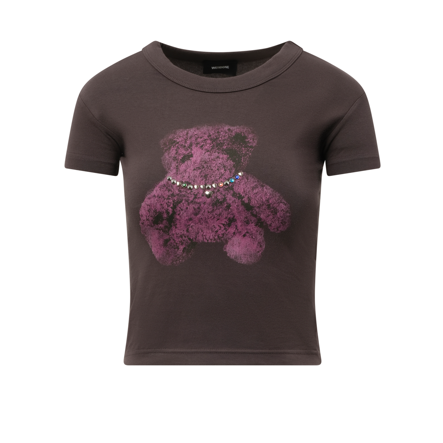 Womens Studded Bear Cropped T-Shirt in Charcoal