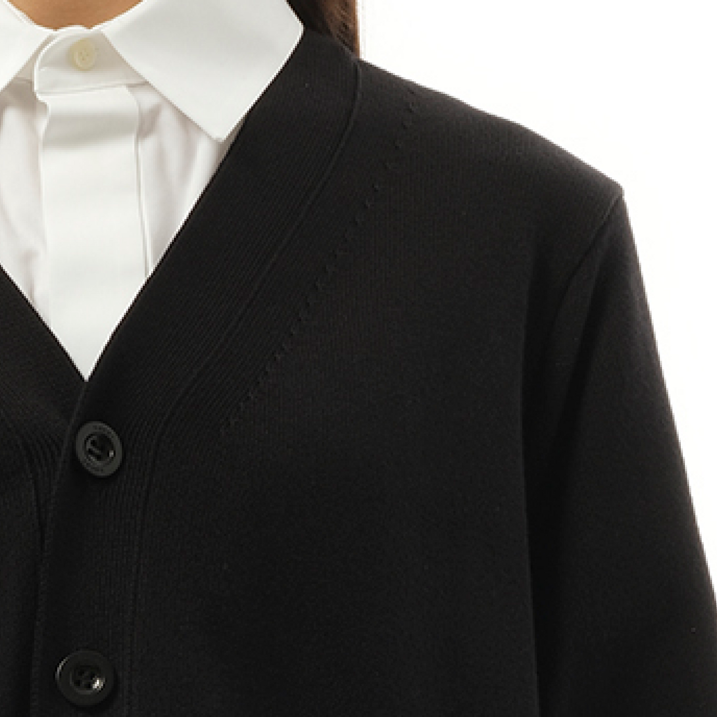 Cotton Poplin x Knit Cardigan in Black/Off White