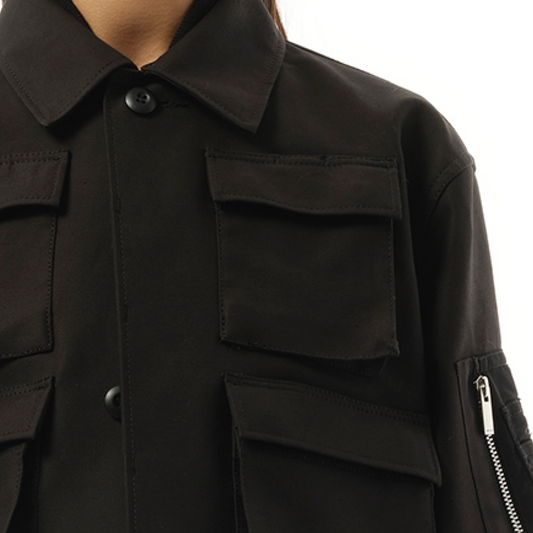 WTAPS Cotton Back Satin x Nylon Twill Jacket in Black