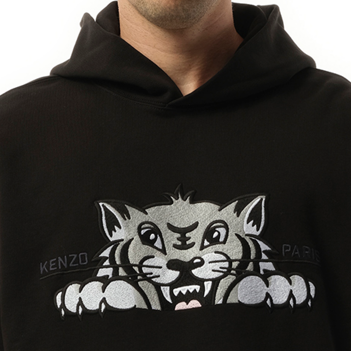 Kenzo Happy Tiger Embroidered Classic Hoodie in Black