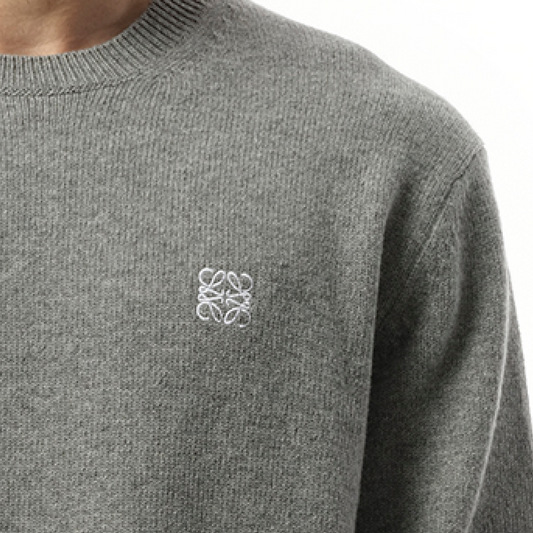 Anagram Embroidered Knit Sweater in Grey Melange