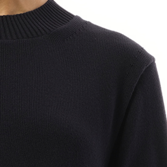 Cotton Poplin x Knit Pullover in Navy/Blue Stripe