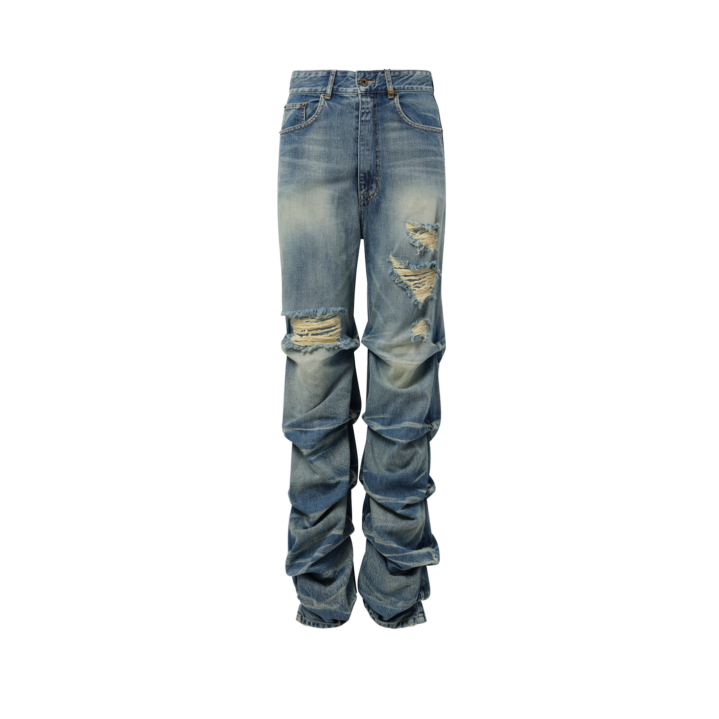 Wrinkled Straight Denim Trousers in Blue