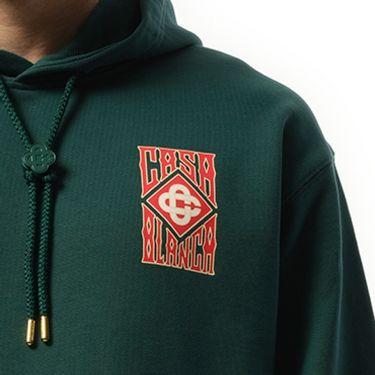 Gothic Stacked Logo Printed Hoodie in Green