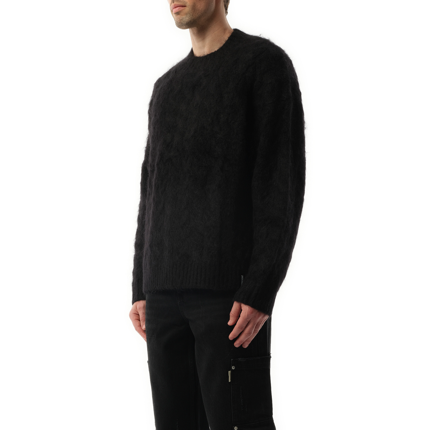 Alpaca Cable Knit Sweater in Jet Black