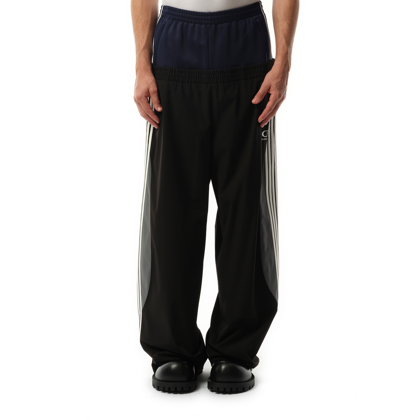 Double Waist Tracksuit Pants in Black/Blue