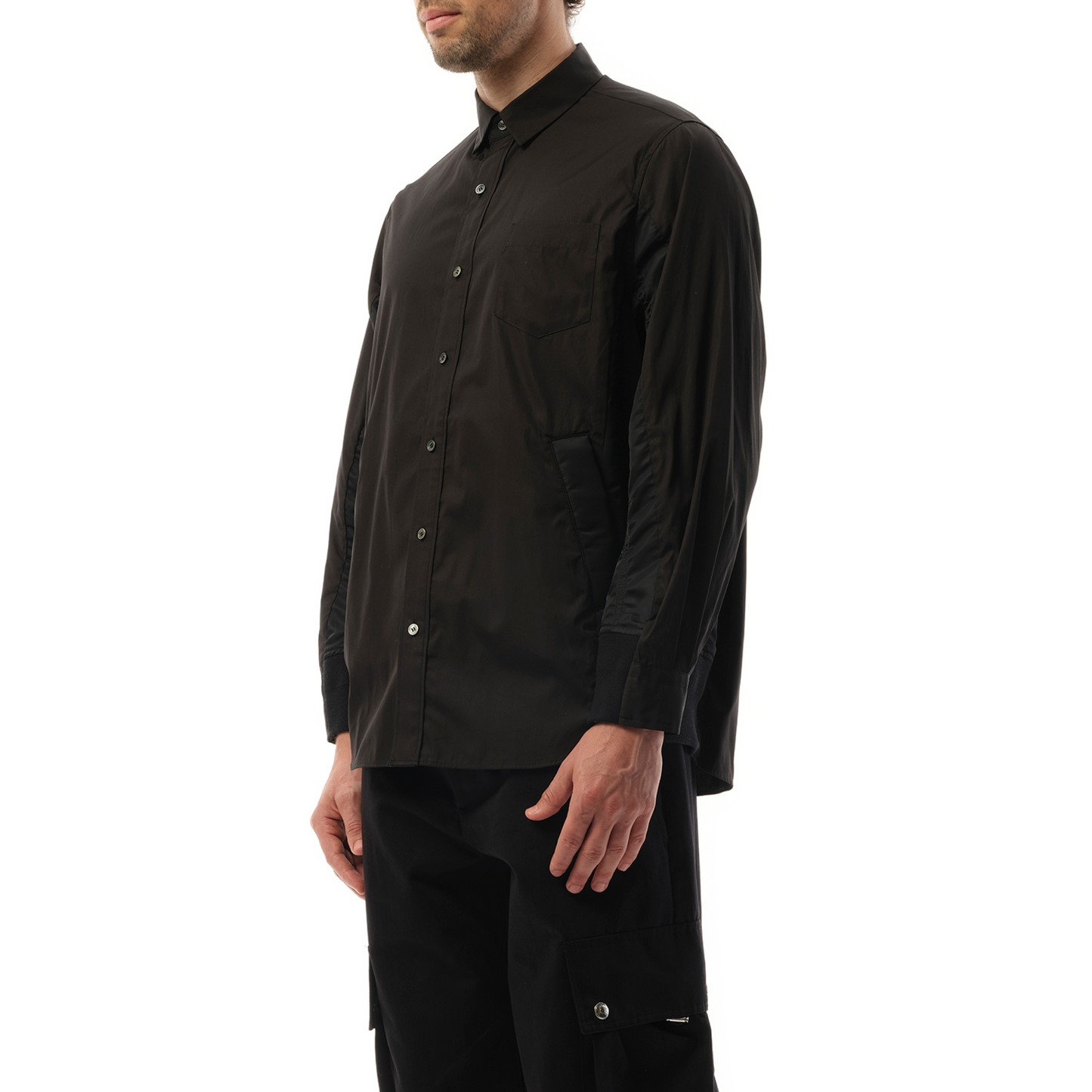 Cotton Poplin Nylon Shirt in Black