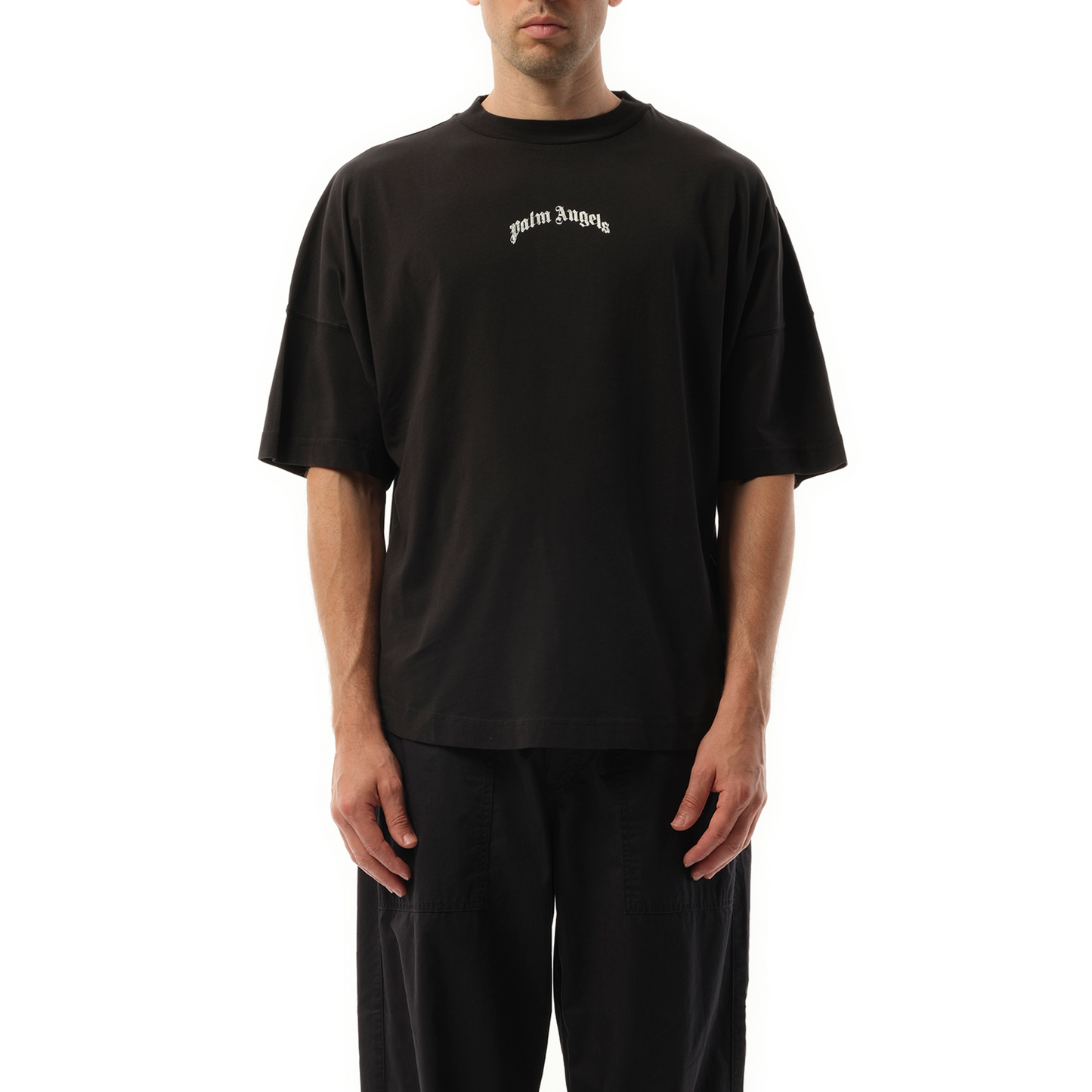 Back Curved Logo Over T-Shirt in Black/Off White