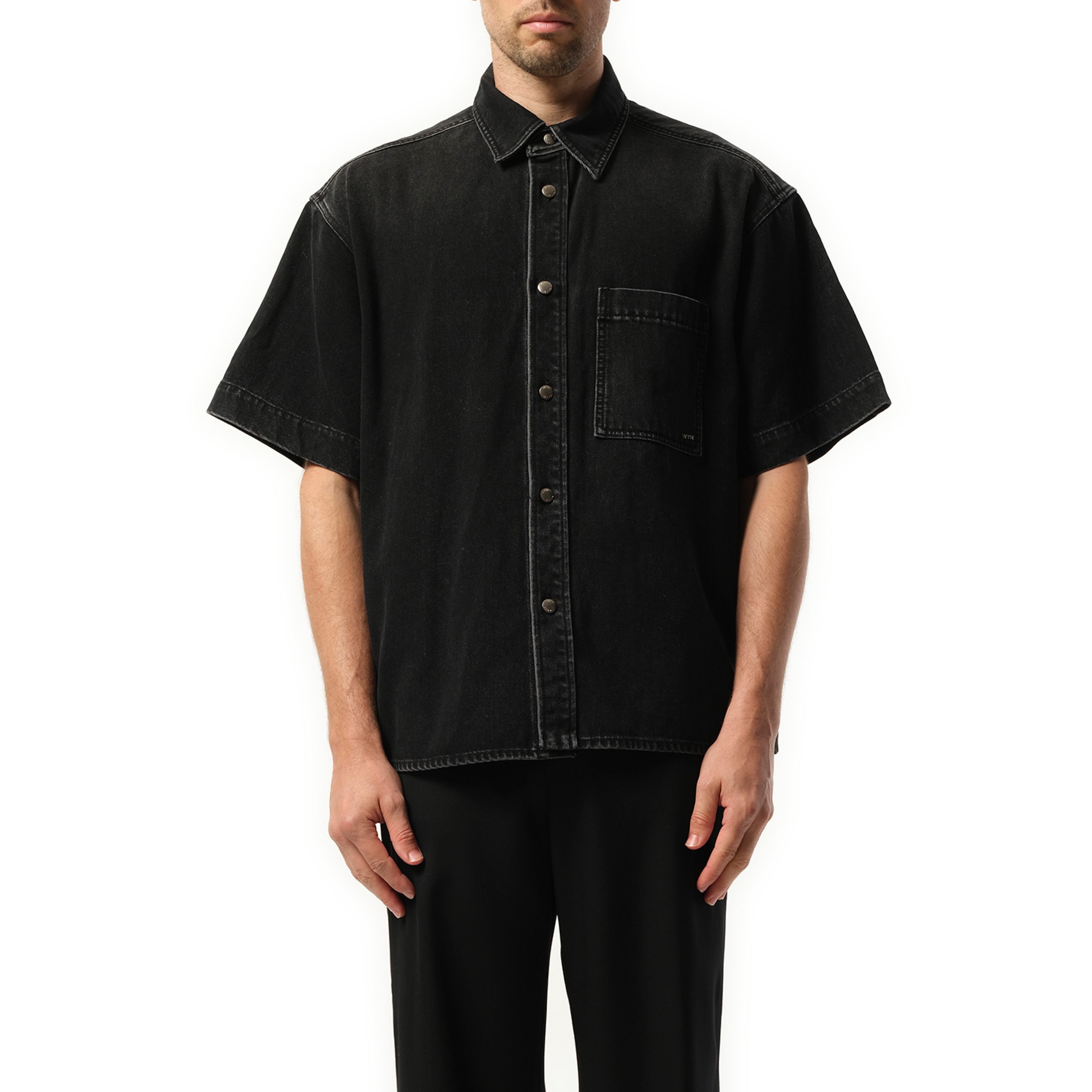 Denim Short Sleeve Shirt in Black