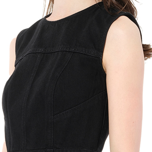 Sleeveless Mini Denim Dress in Black