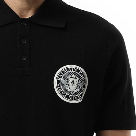 Small Coin Cotton Polo in Black/White