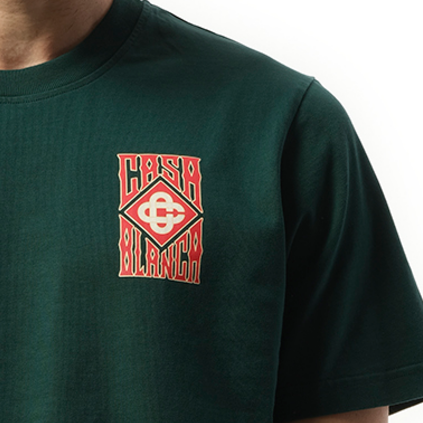 Gothic Stacked Logo Screen Printed T-Shirt in Green