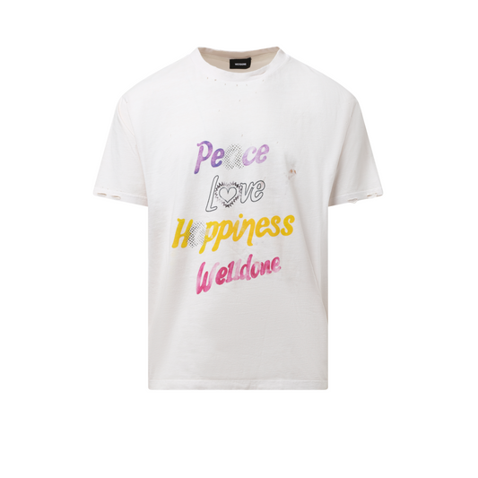 White Lettering Print Distressed T-Shirt in White