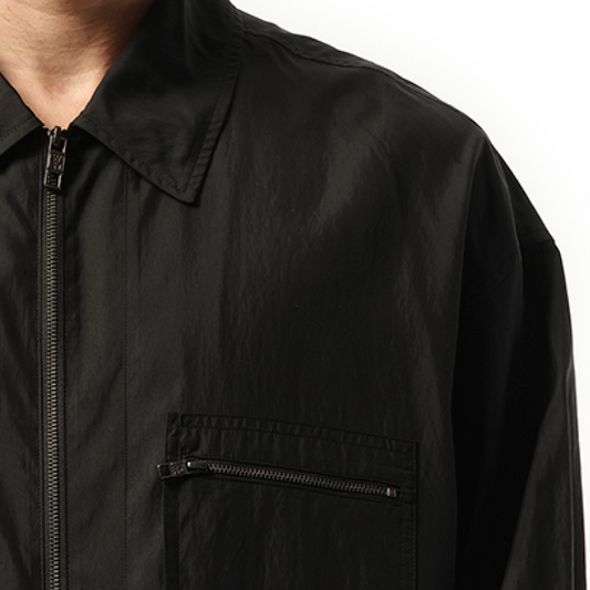 Nylon Zip Shirt in Black