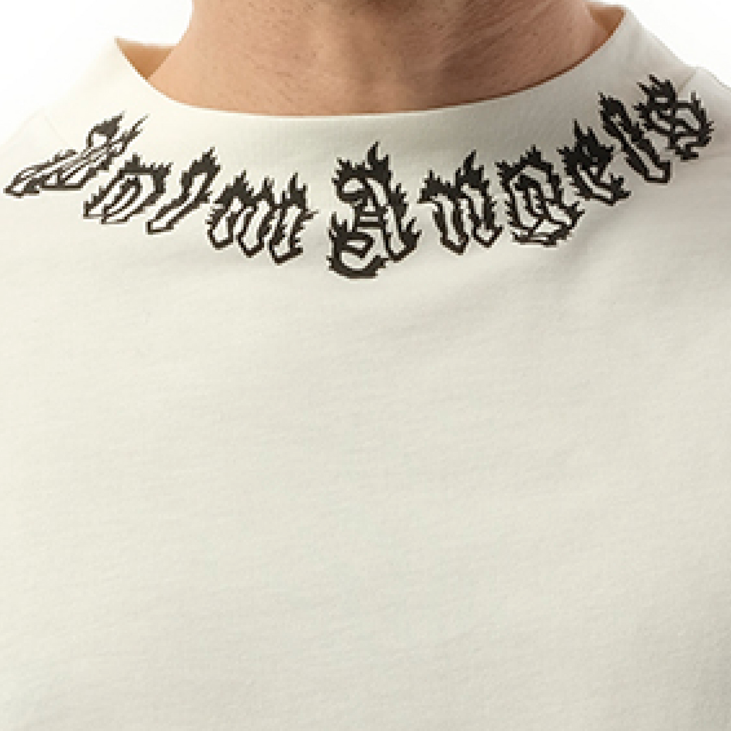 Palm Angels Neck Logo T-Shirt in Off White/Black