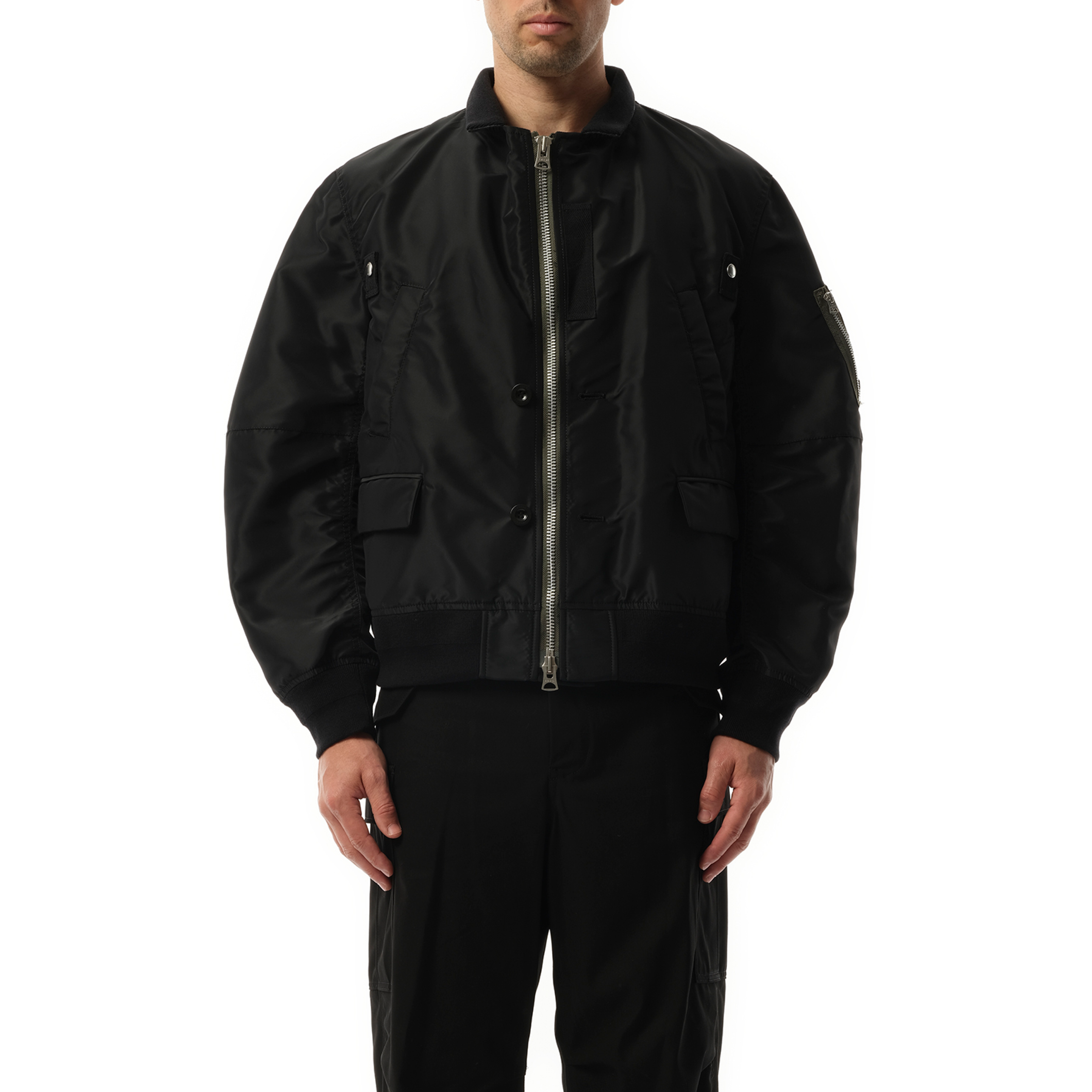 Nylon Twill Double Breasted Jacket in Black