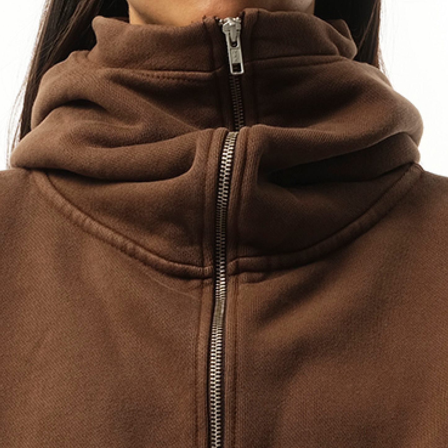 Cropped Full Zip Hoodie in Brunette