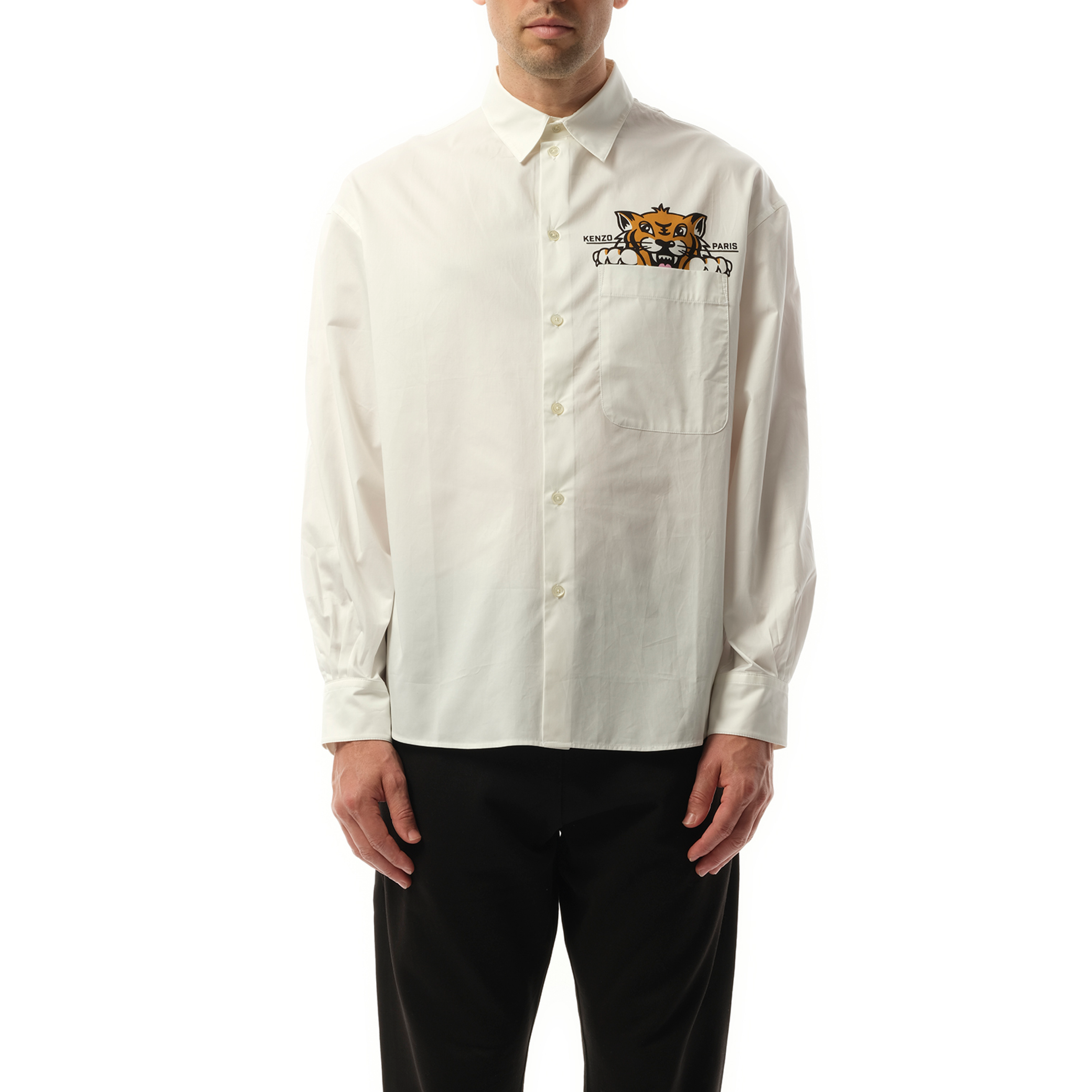 Kenzo Happy Tiger Pocket Casual Shirt in White