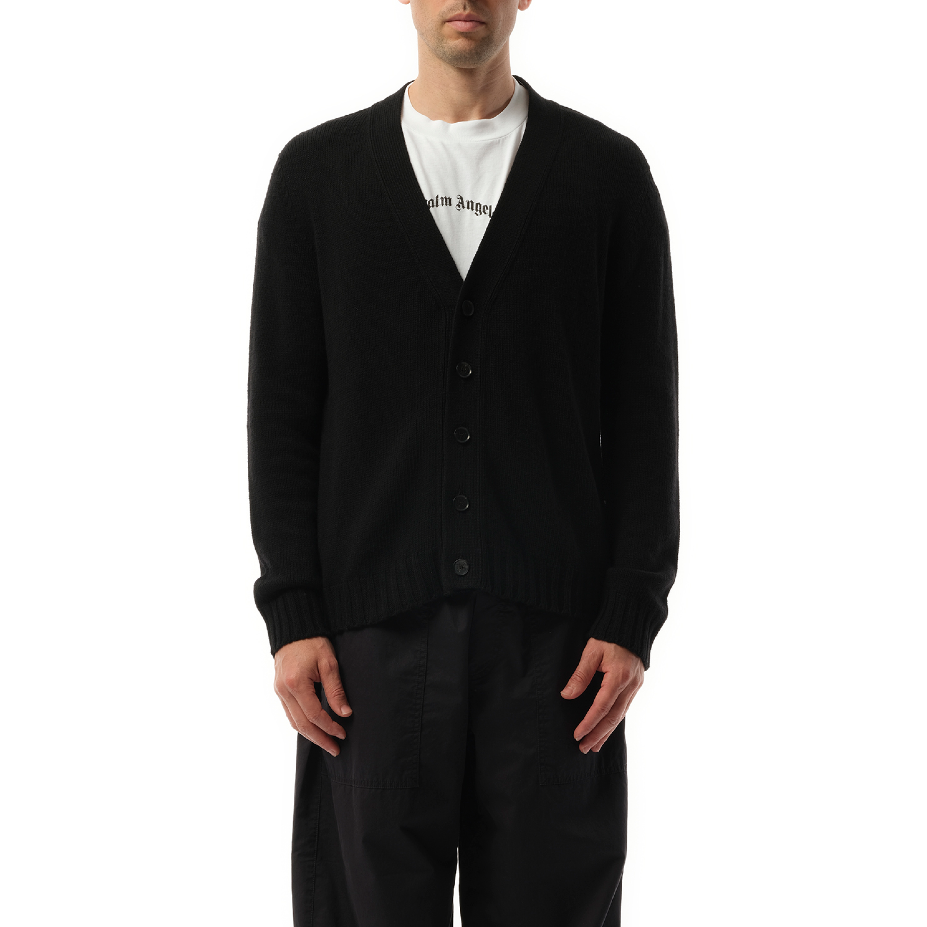 Curved Logo Cardigan in Black/Grey