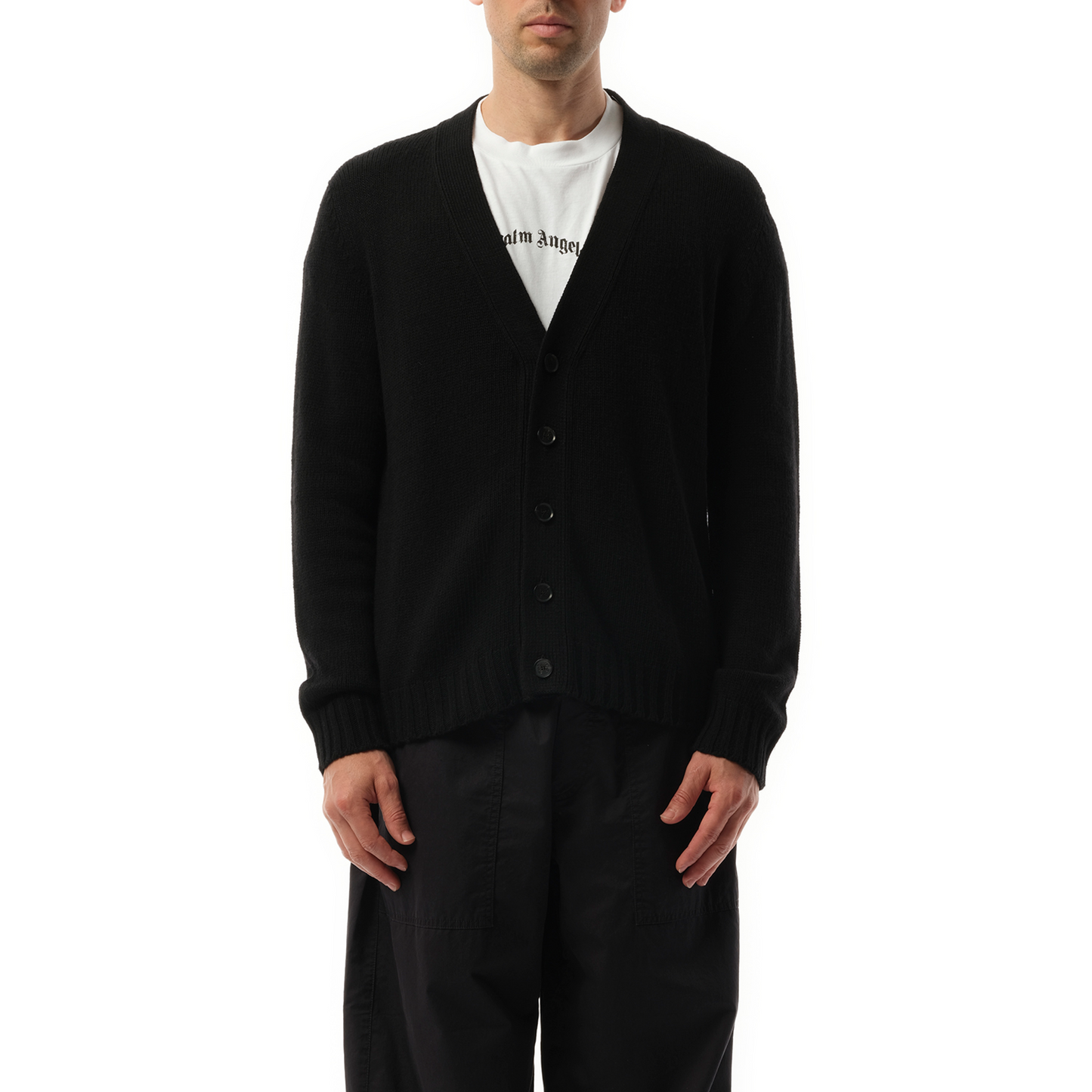 Curved Logo Cardigan in Black/Grey