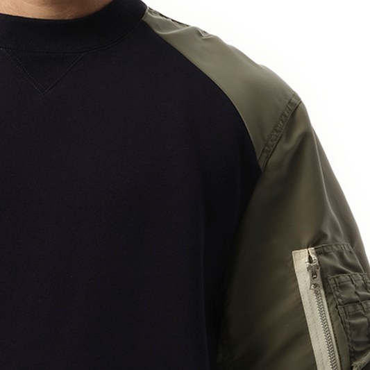 Sponge Sweat Nylon Sweatshirt in Navy/Khaki