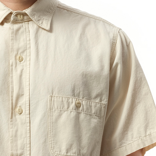 Denim Short Sleeve Shirt in Ecru