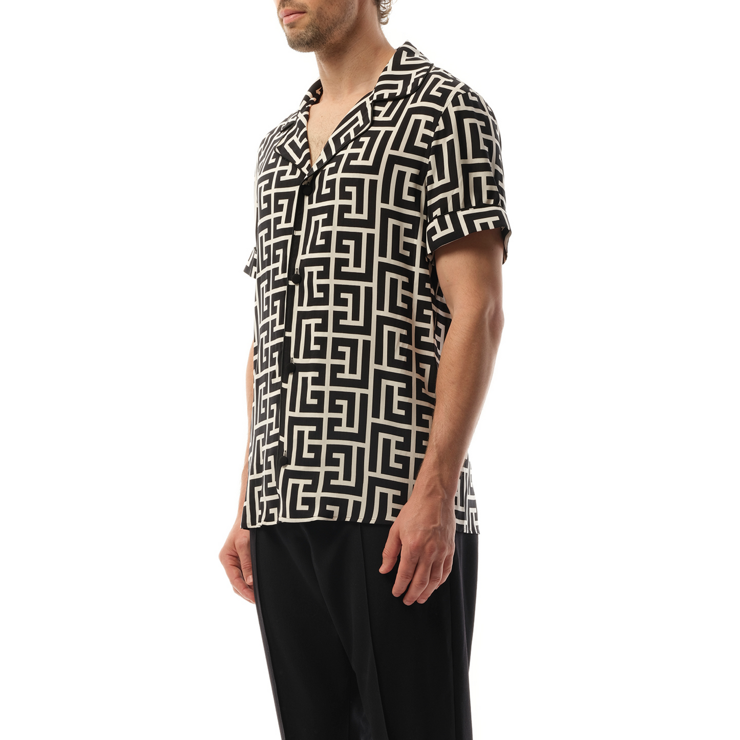 Macro Monogram Pyjama Shirt in Ivory/Black