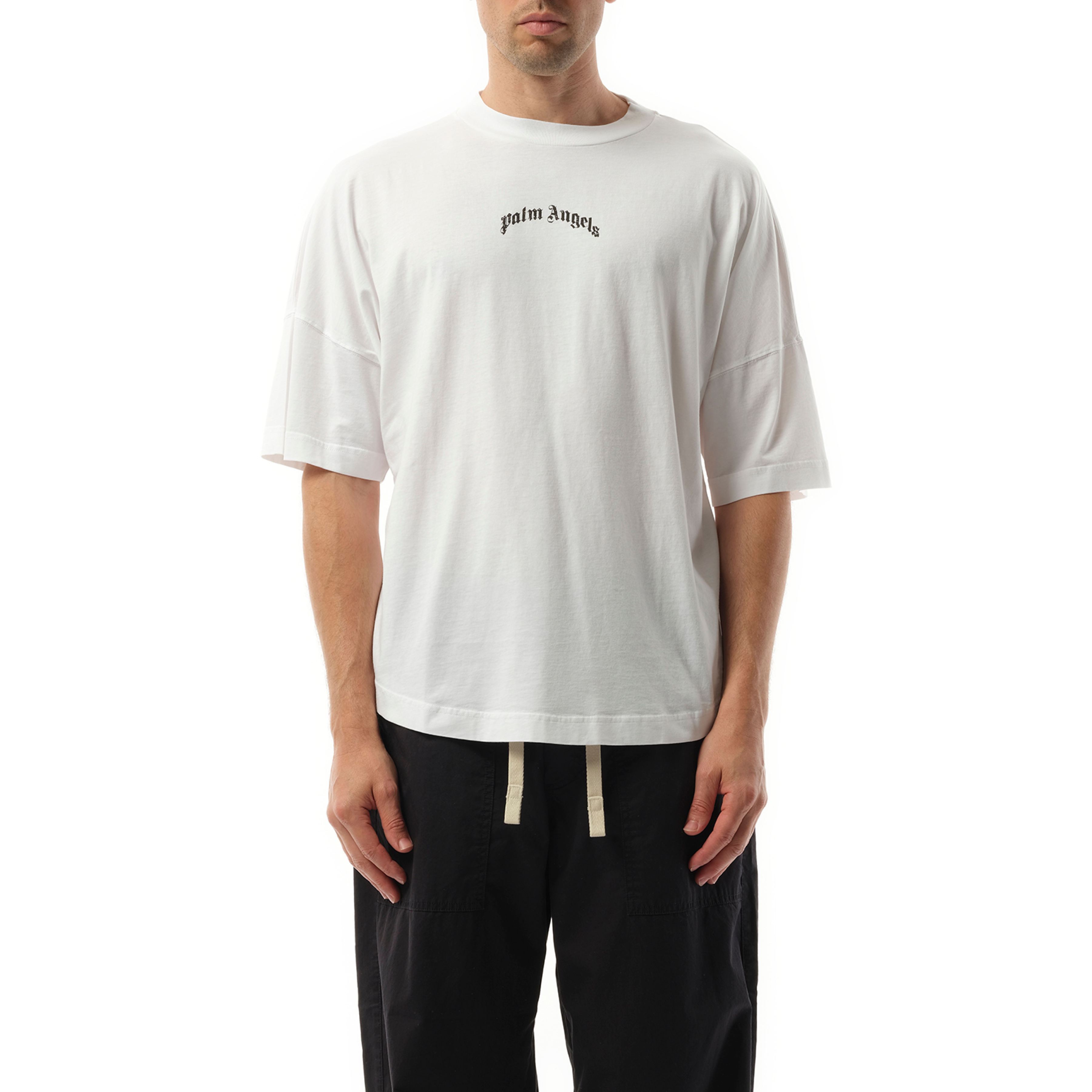 Back Curved Logo Over T-Shirt in Off White/Black