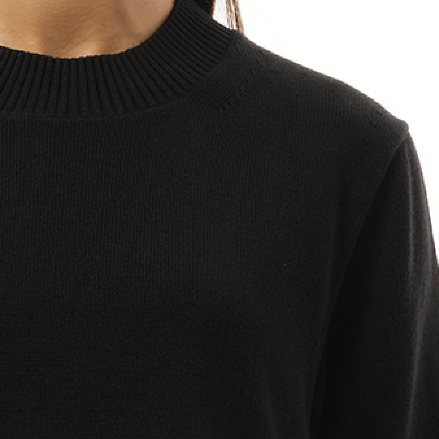 Cotton Poplin x Knit Pullover in Black/Off White