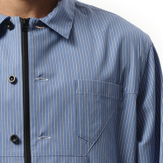 Cotton Poplin Jacket in Blue Stripe