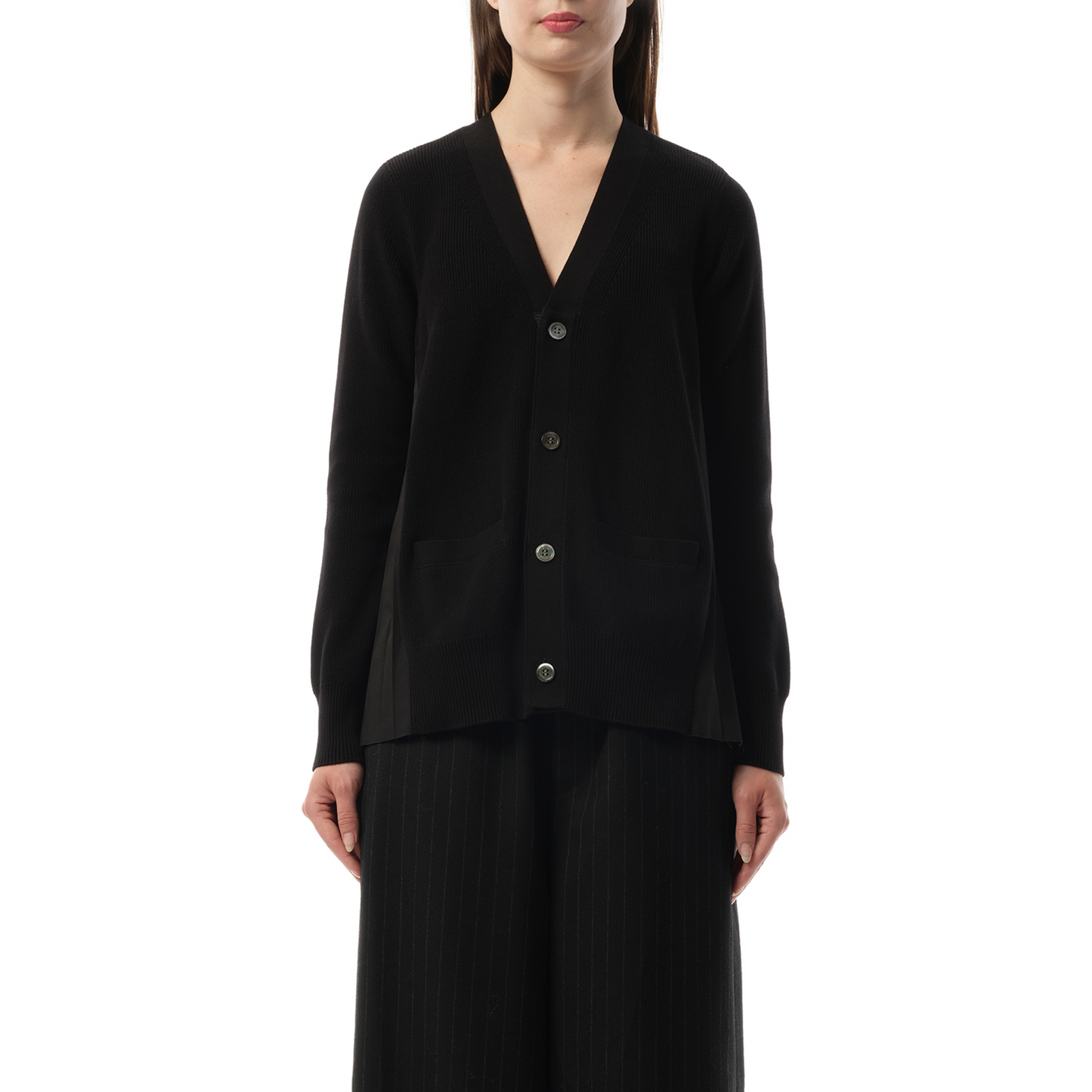 Cotton Knit x Cotton Poplin Cardigan in Black