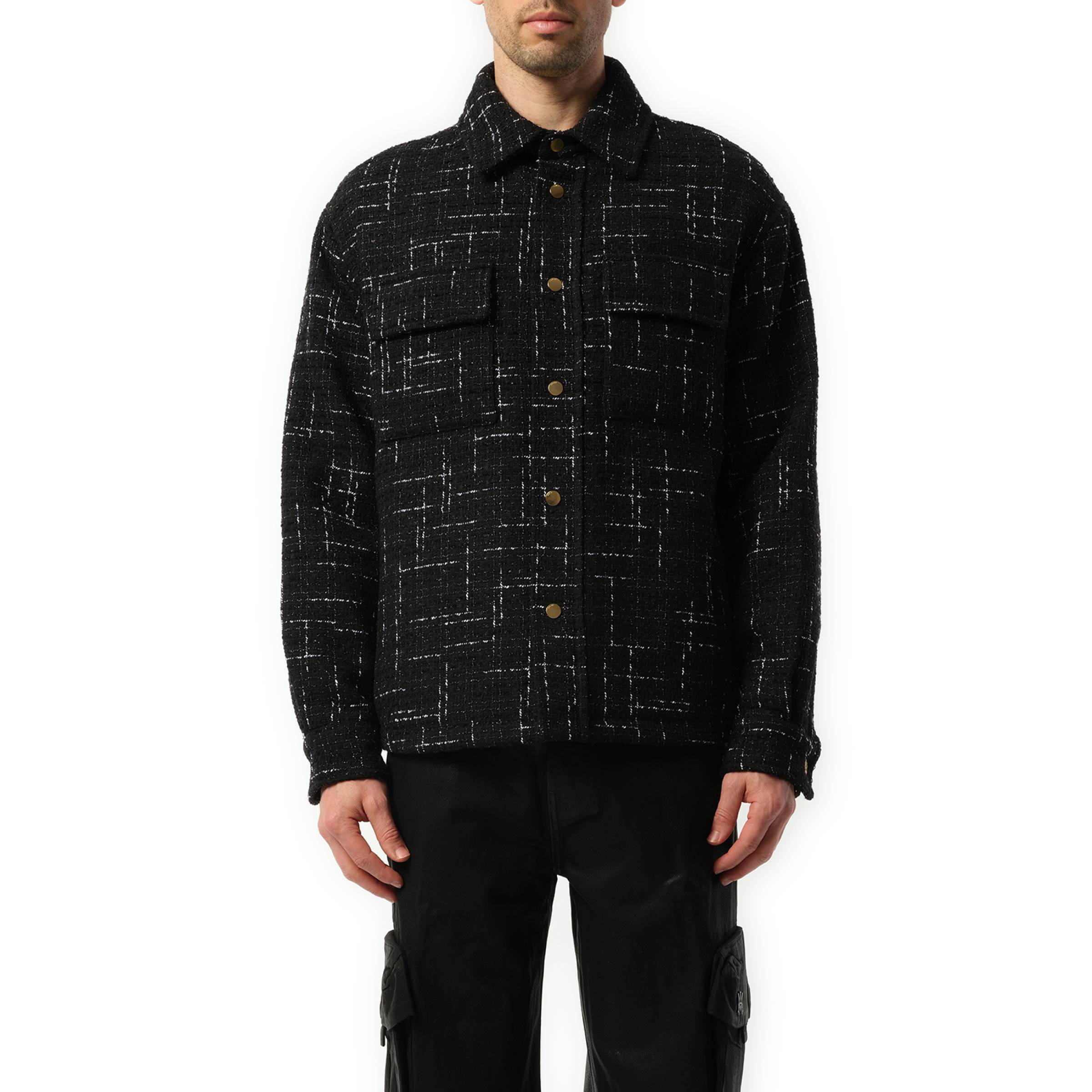 Fleck Tweed Padded Overshirt in Black