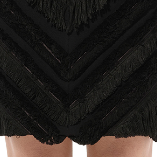 Chevron Fringed Mini Skirts in Black