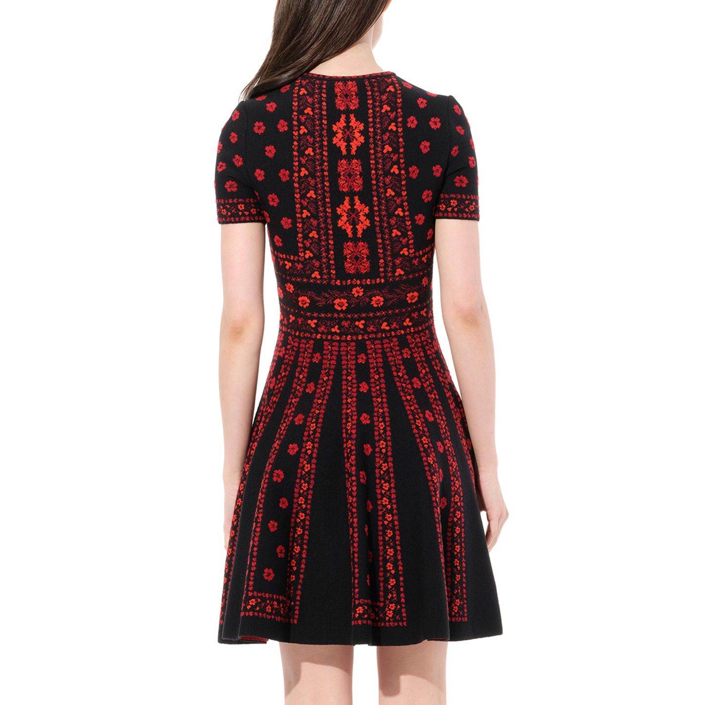 Flower Jacquard Dress in Black/Red