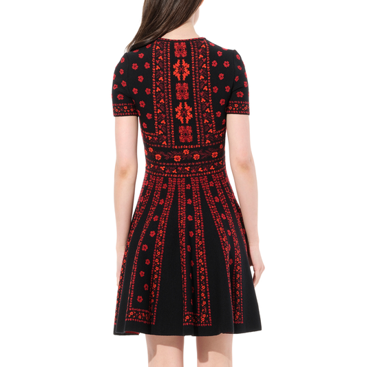 Flower Jacquard Dress in Black/Red