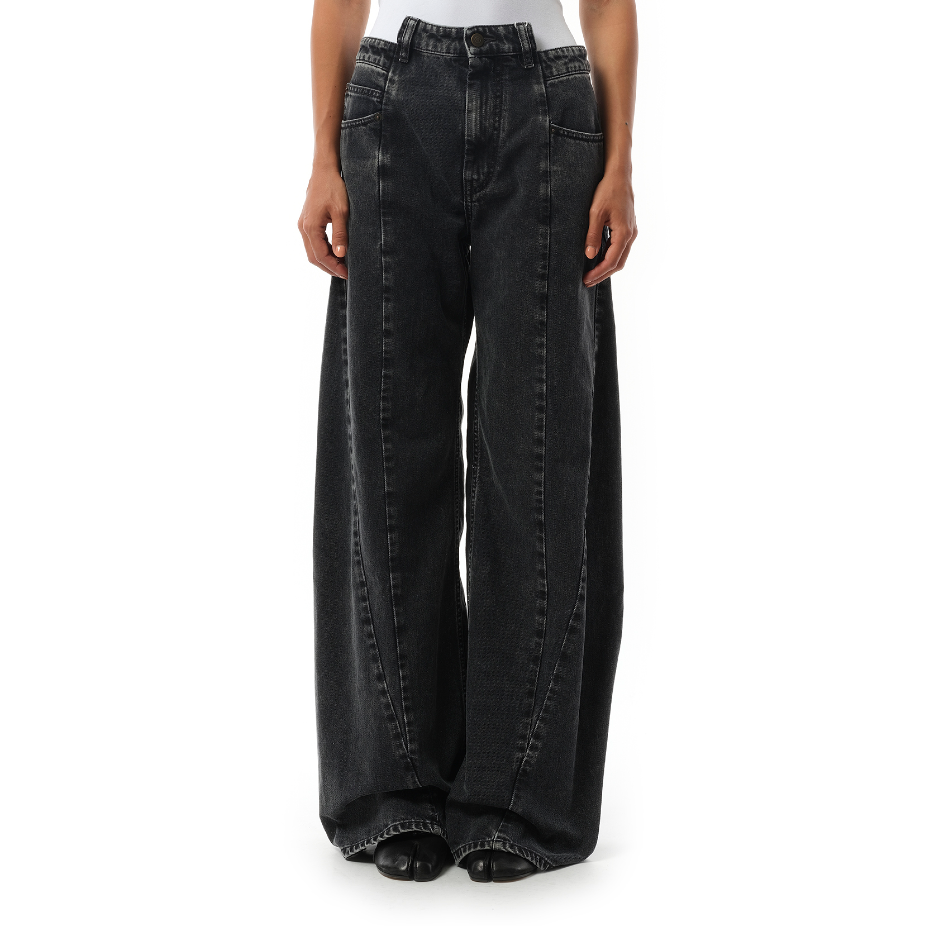 Cut Out Waistband Relaxed Fit Denim Jeans in Black