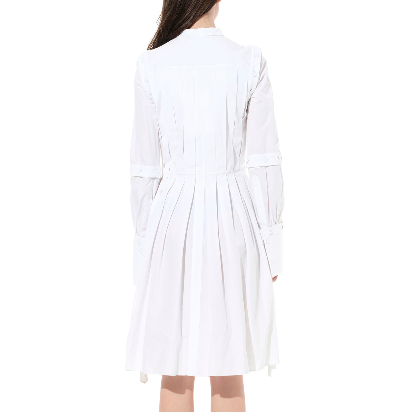 Pleated Sleeves Cotton Dress in White