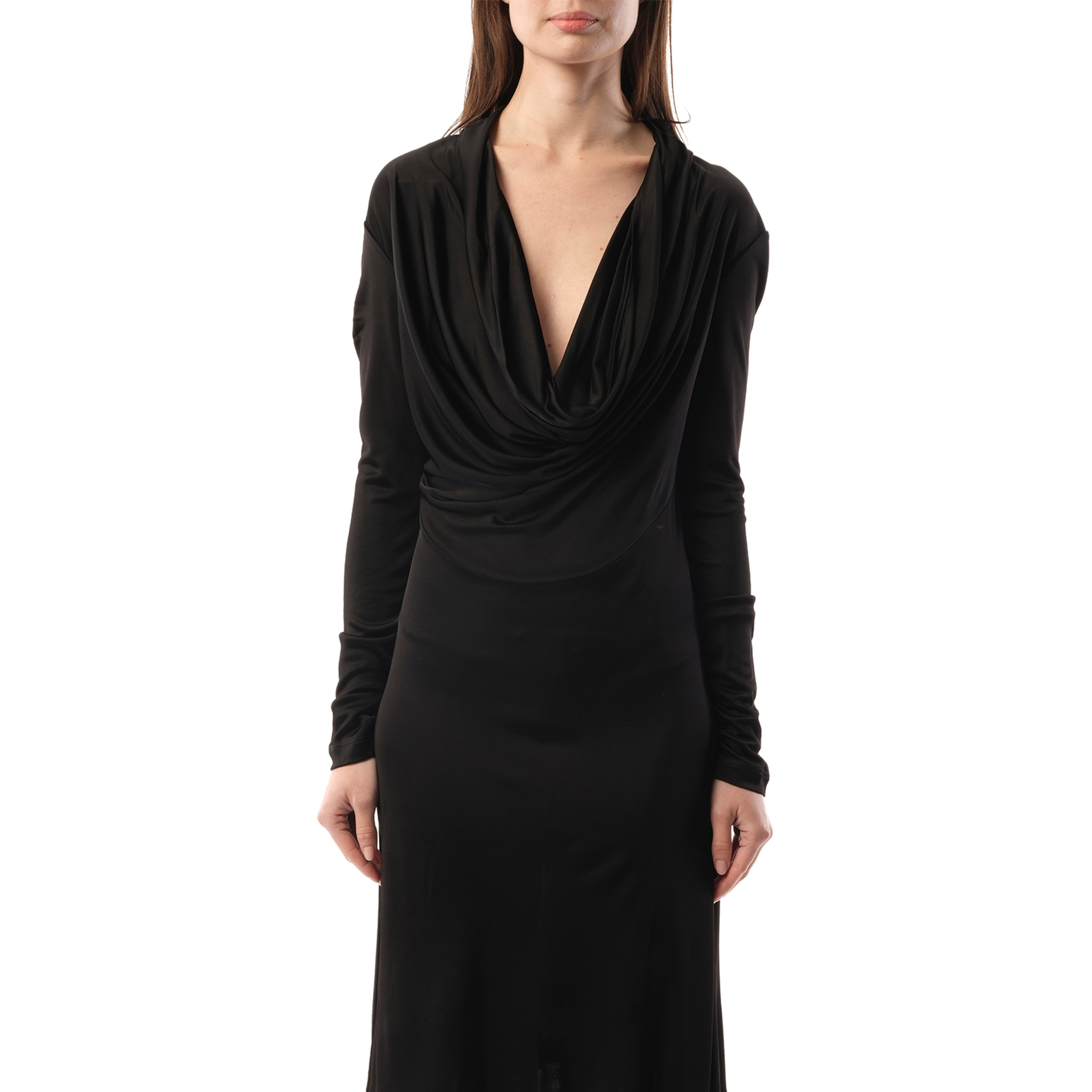 Cowl Liquid Dress in Black