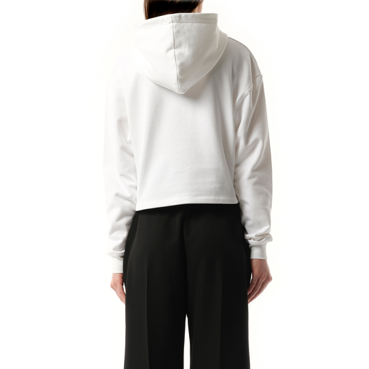 Balmain Flock Detail Cropped Hoodie in White/Black