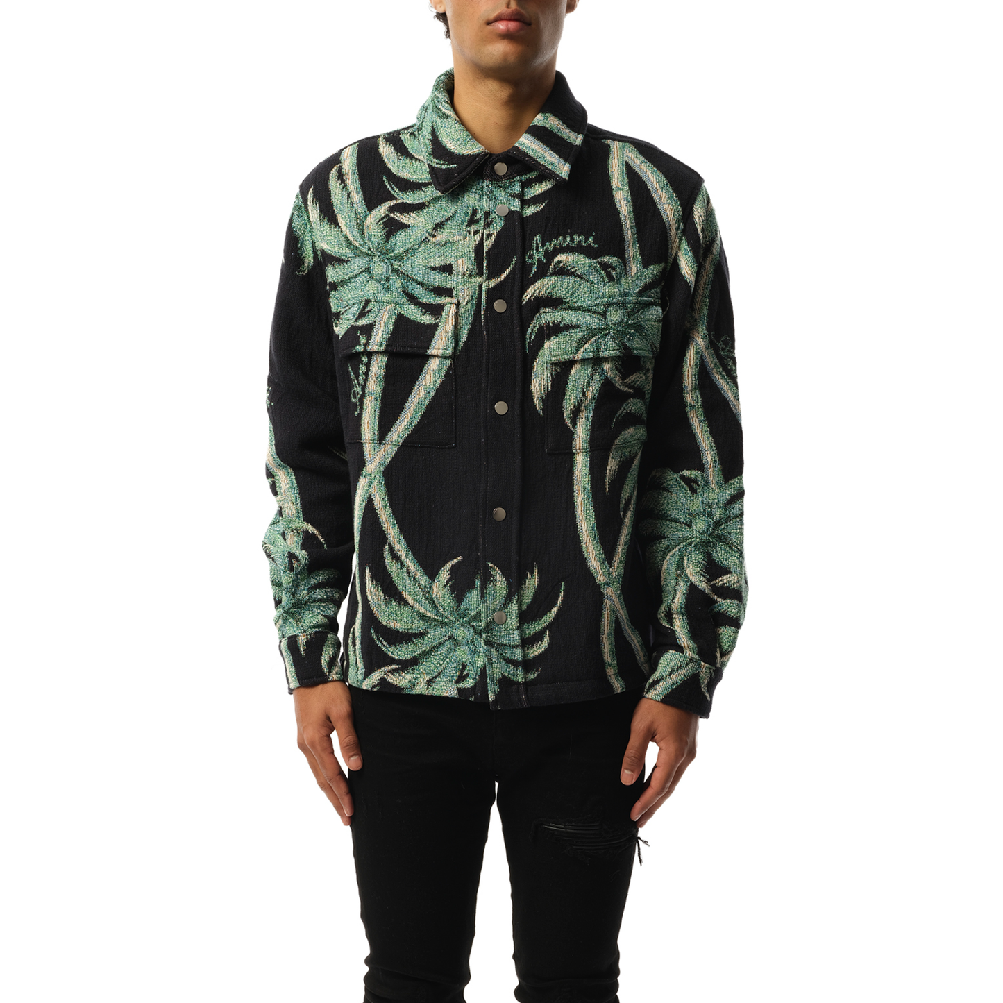 Palm Tapestry Overshirt in Black