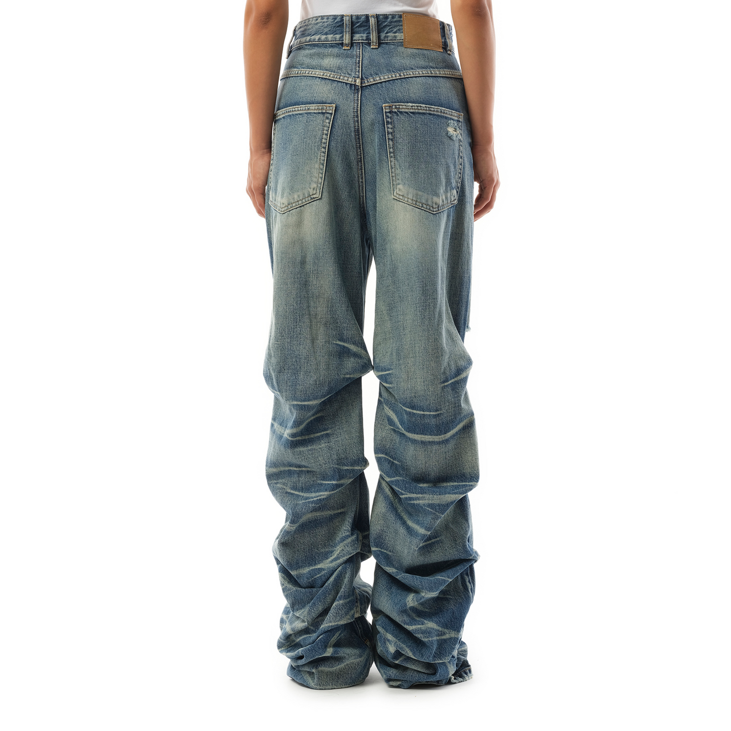 Wrinkled Straight Denim Trousers in Blue