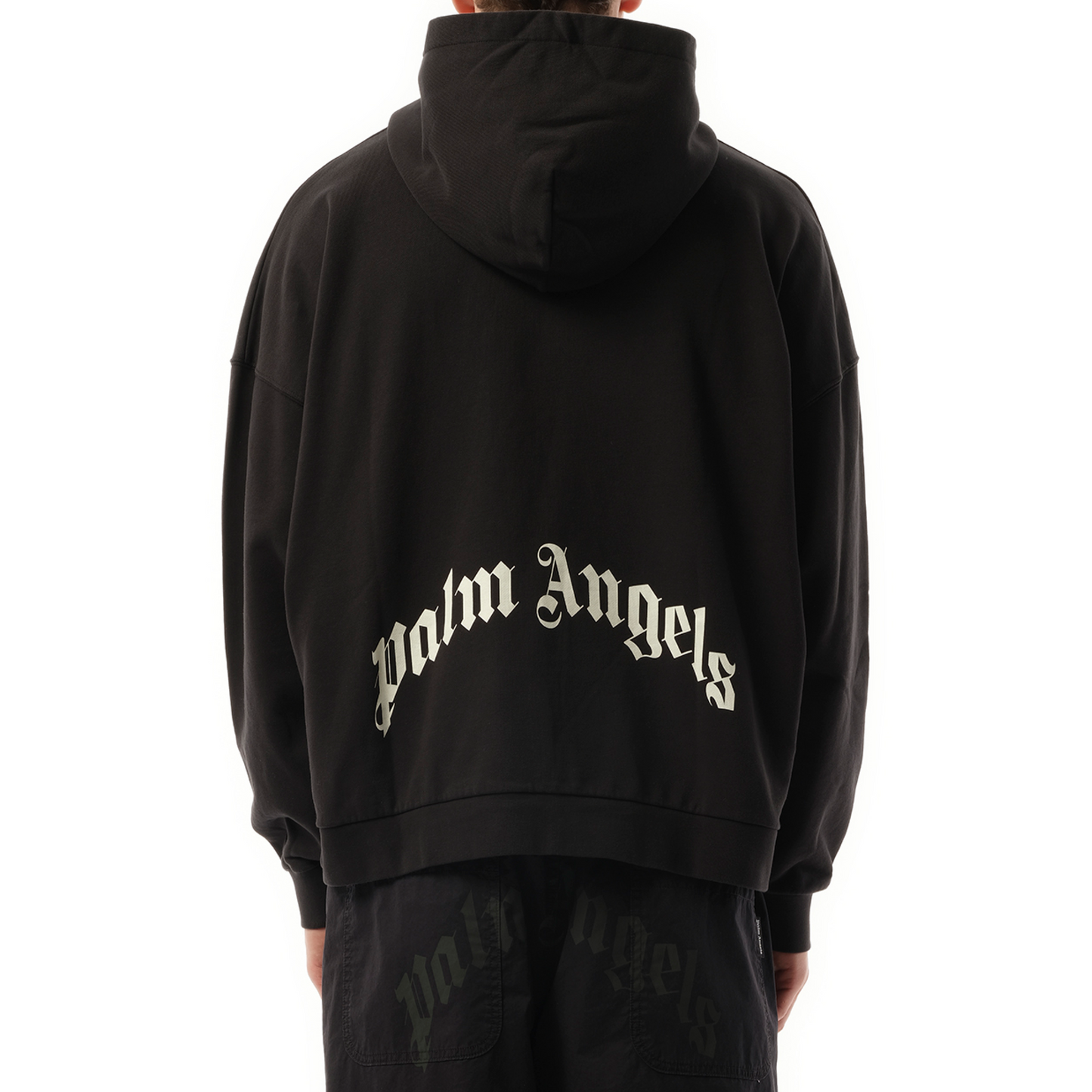 Curved Logo Zipped Hoodie in Black/Off White