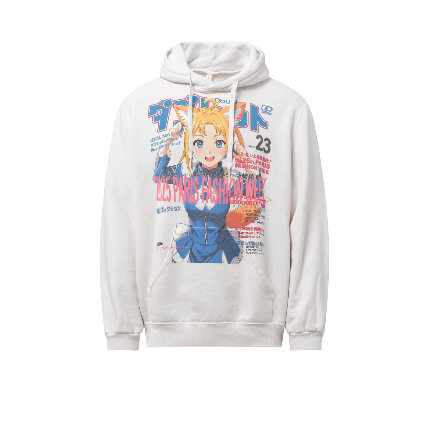 Anime Fox Girl Print Hoodie in White