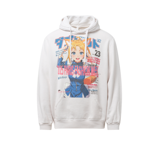 Anime Fox Girl Print Hoodie in White